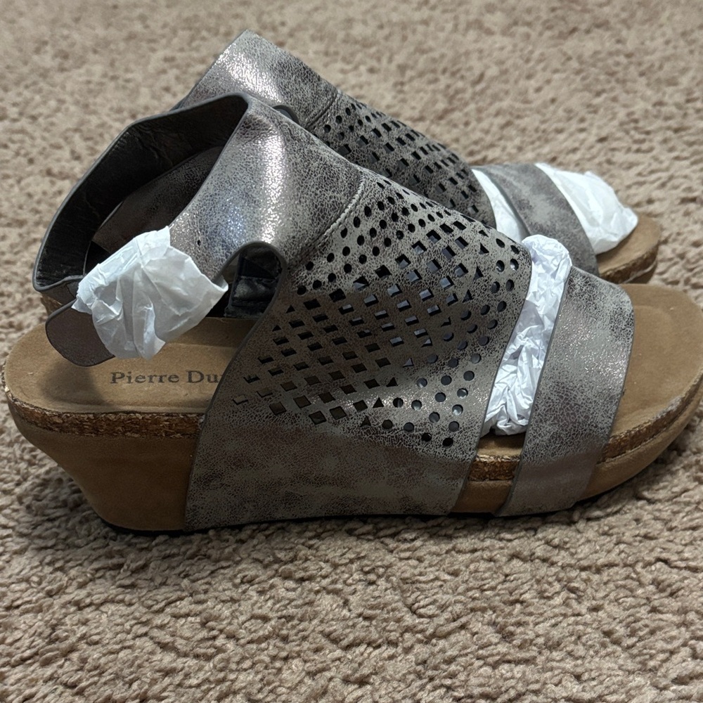 Pierre Dumas Metallic Gray Wedge Sandals